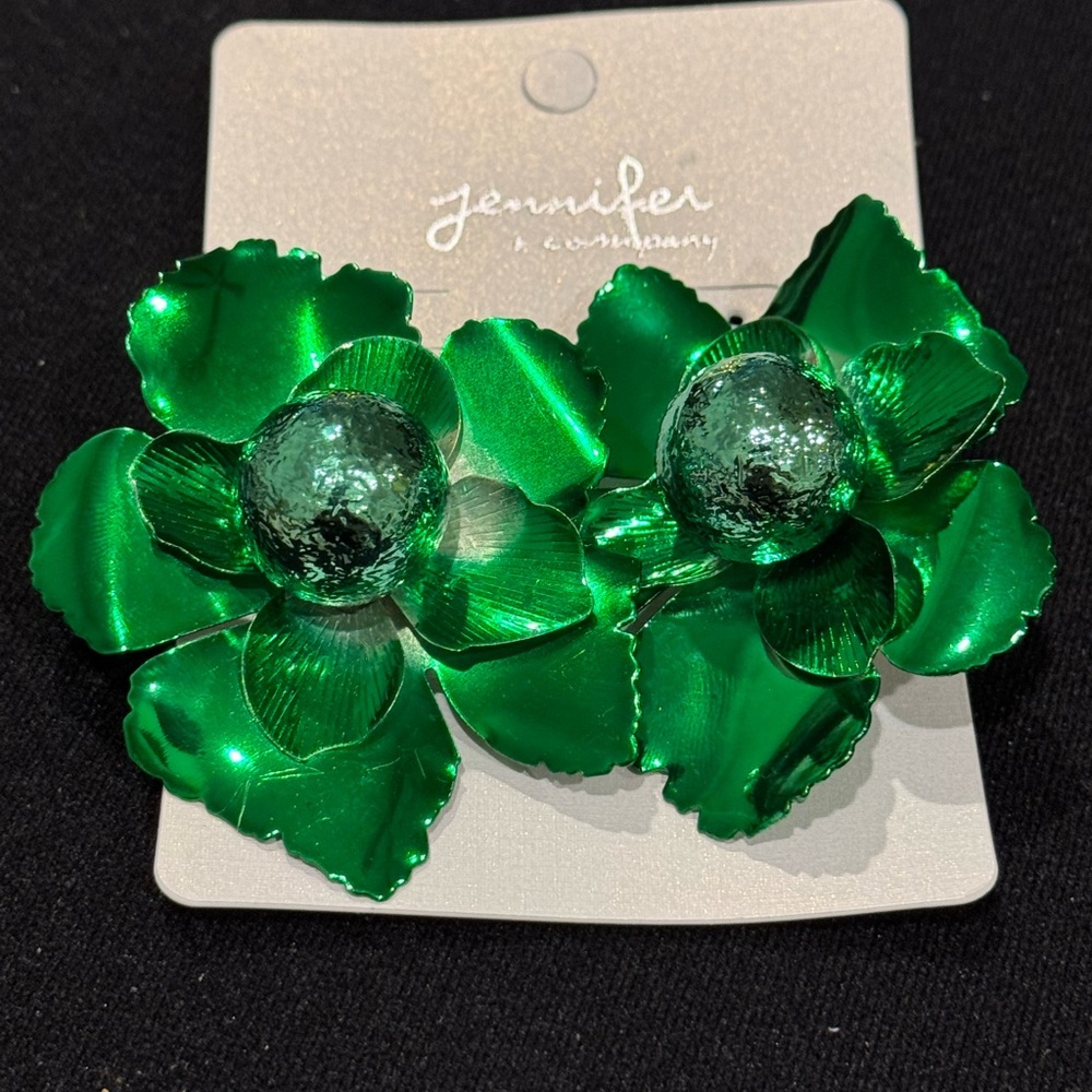 Jennifer & Company Green Floral Post Statement Earrings Glam Boutique